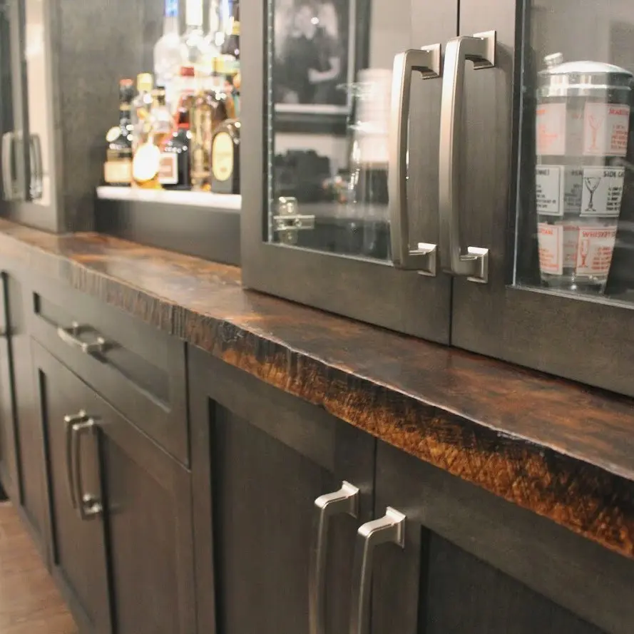 Reclaimed oak bar cabinetry by Heirlooms Custom Cabinetry