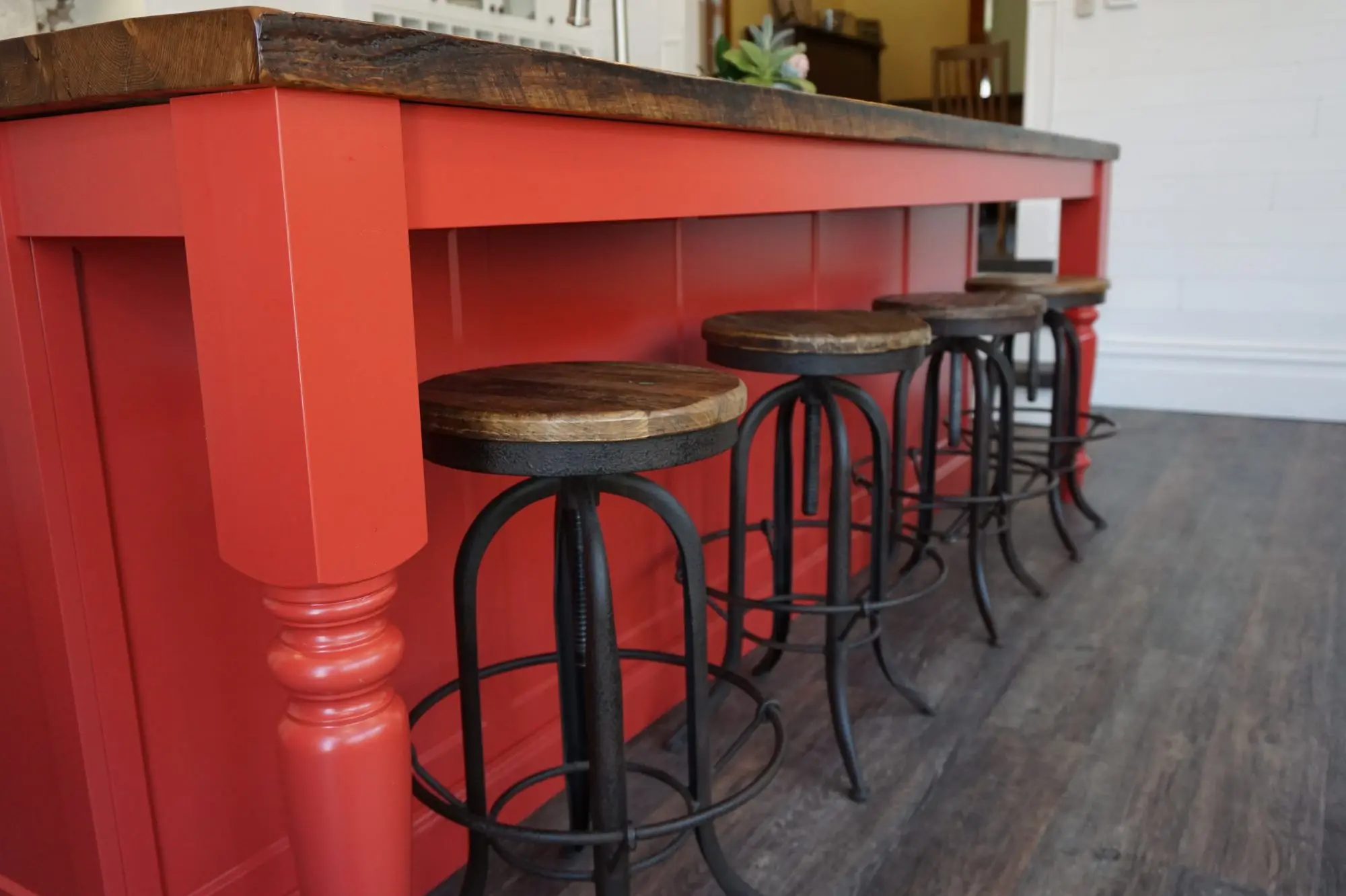 Reclaimed hemlock kitchen with island and perimeter cabinetry by Heirlooms Custom Cabinetry