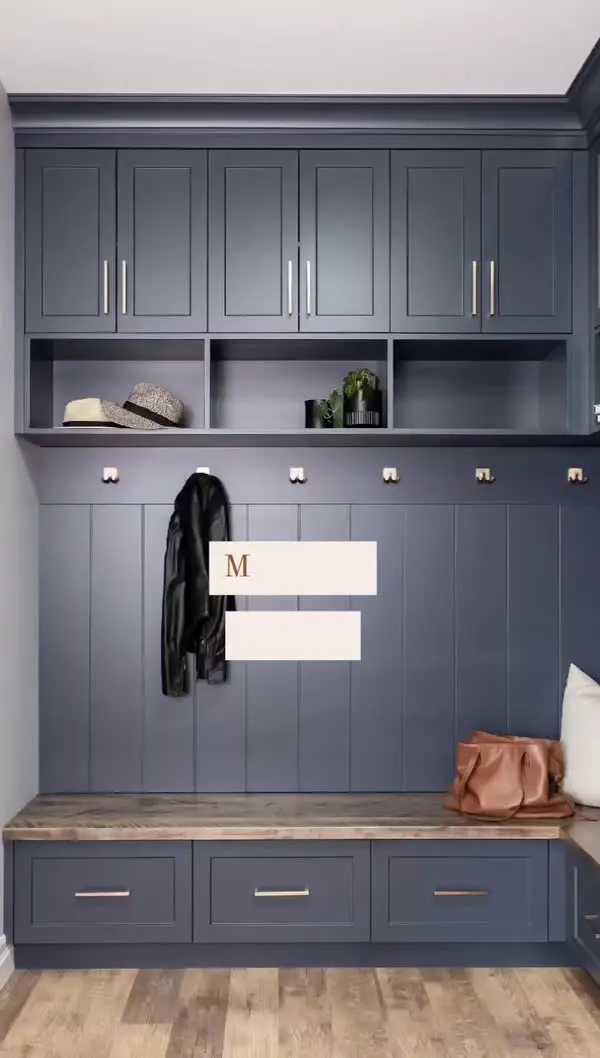 Mudroom with storage and bench video by Heirlooms Custom Cabinetry