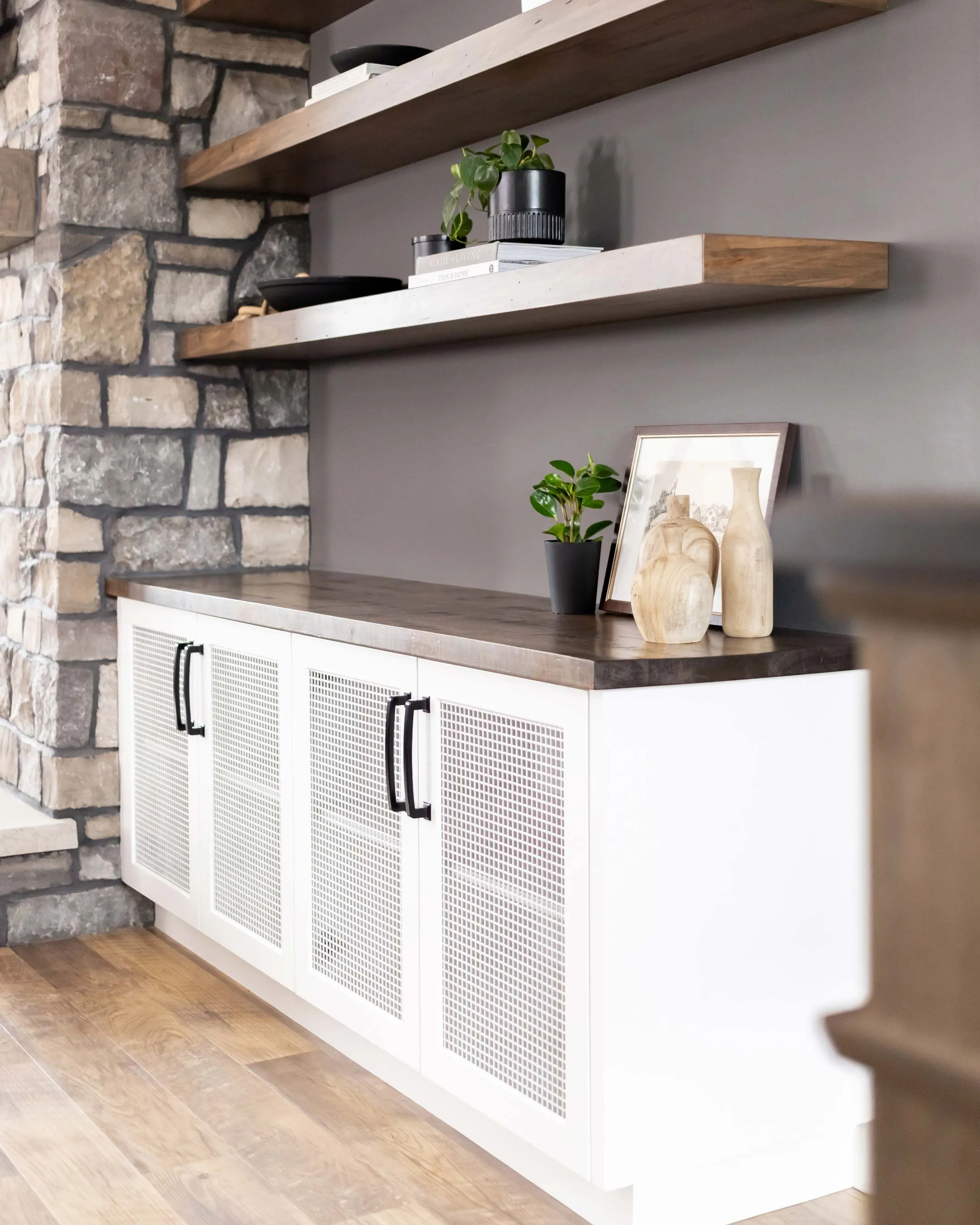 Custom fireplace surround and built-in shelving